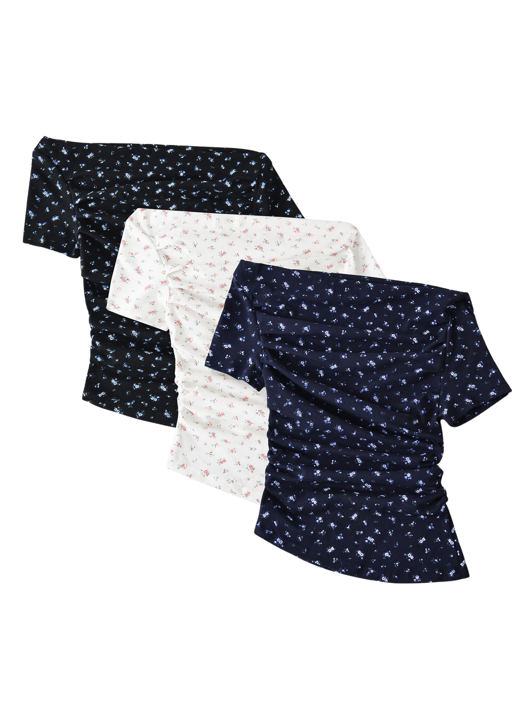Nika Ruched Floral Off-Shoulder Te