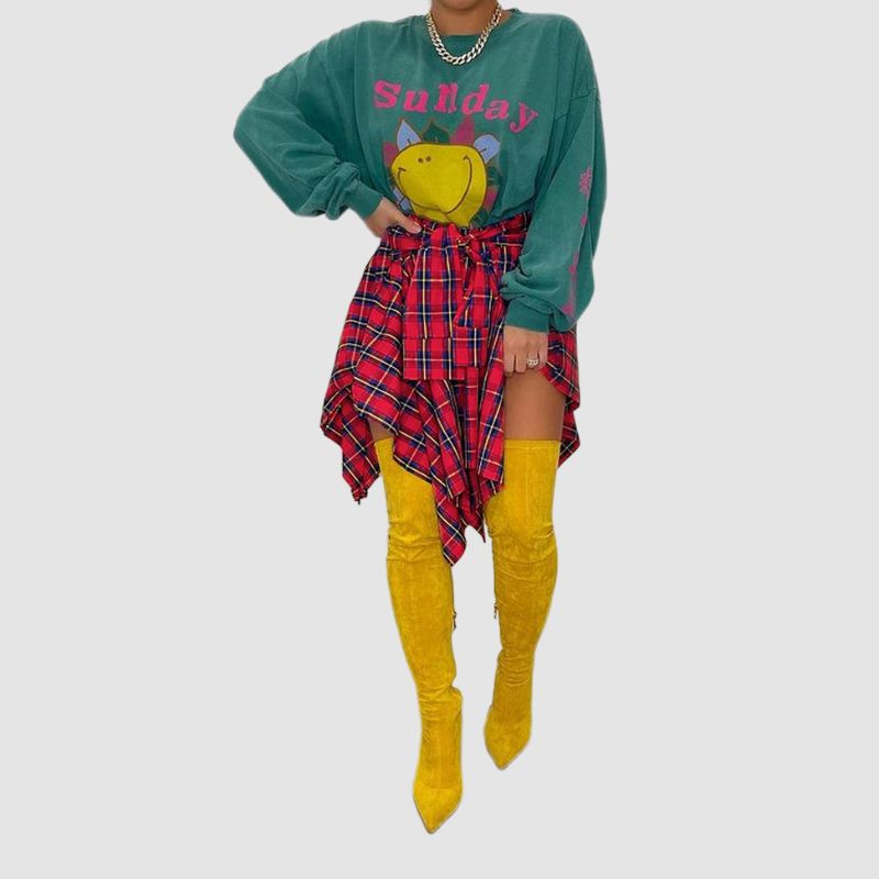 Irregular Plaid Shirt Skirts