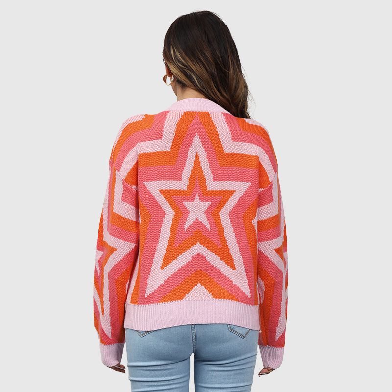 Y2K Star Pattern Color Contrast Sweater