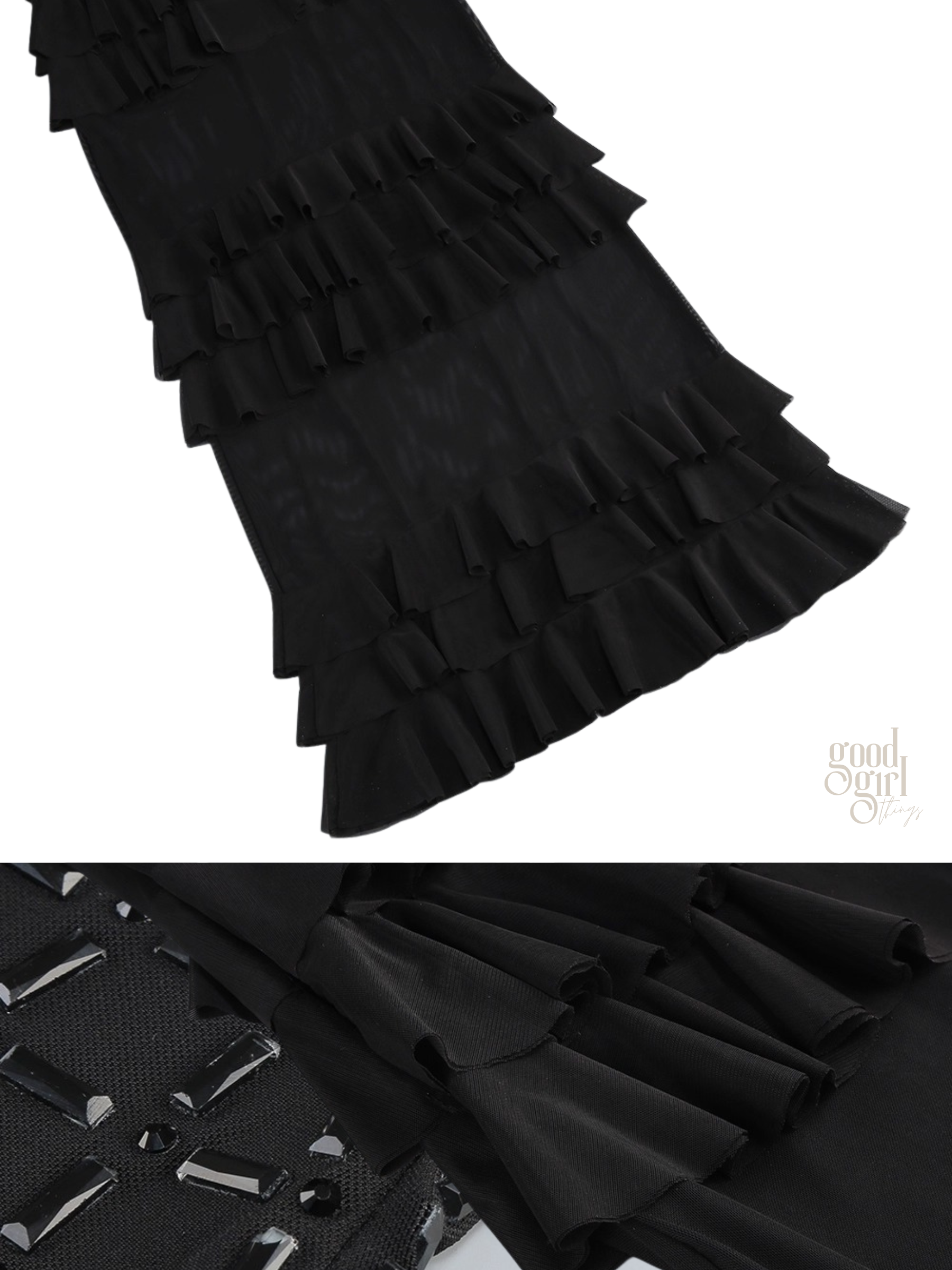 Miya Strapless Mesh Maxi Dress with Ruffle Panels