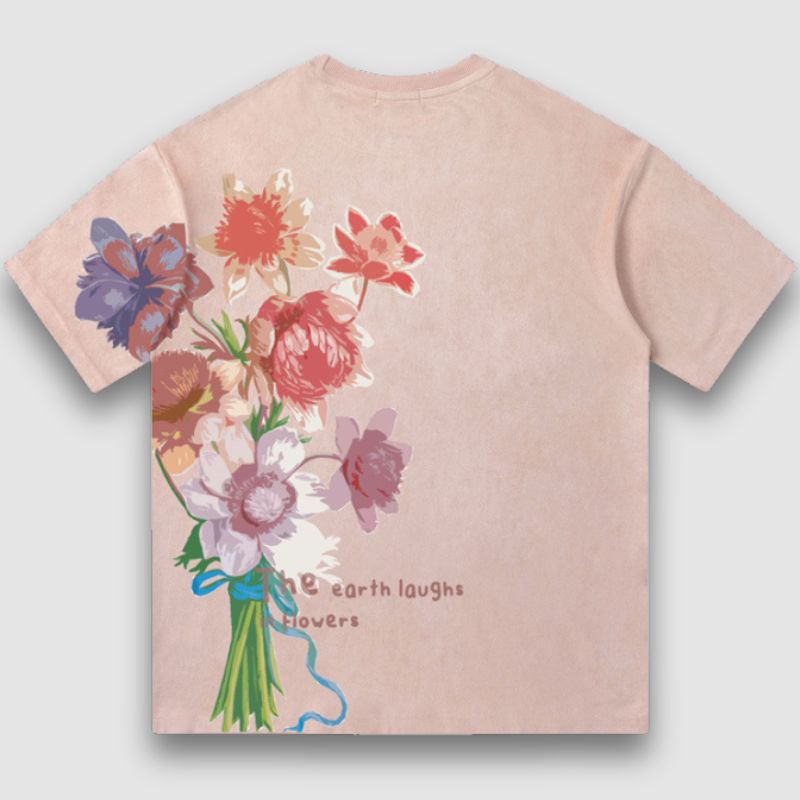 Vintage Lettered Floral Printed Suede Tee