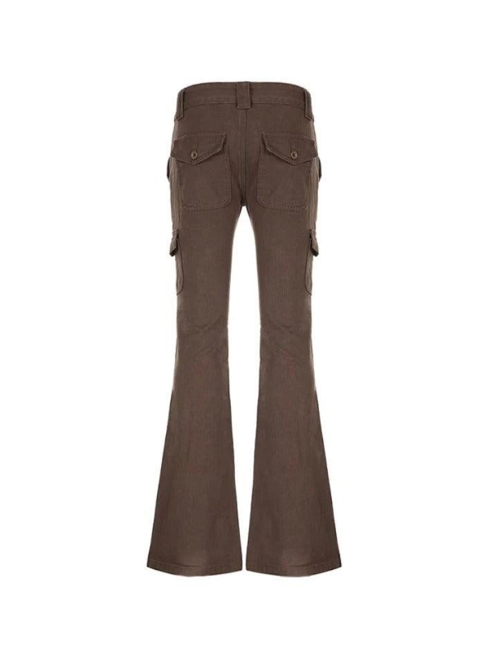 Vintage Brown Button Lace Up Flare Jeans