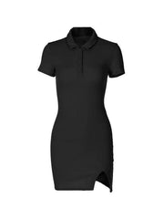 Ribbed Short Sleeve Slit Mini Dress