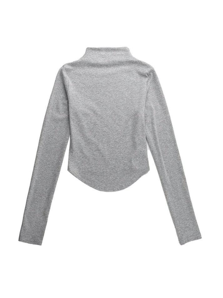 Solid Mock Neck Curvy Hem Long Sleeve Tee