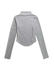 Solid Mock Neck Curvy Hem Long Sleeve Tee