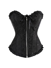 Vintage Print Frill Trim Zip Up Tie Front Corset Top