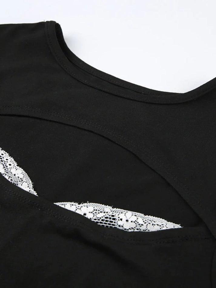 Cutout Lace Splice Long Sleeve Tee