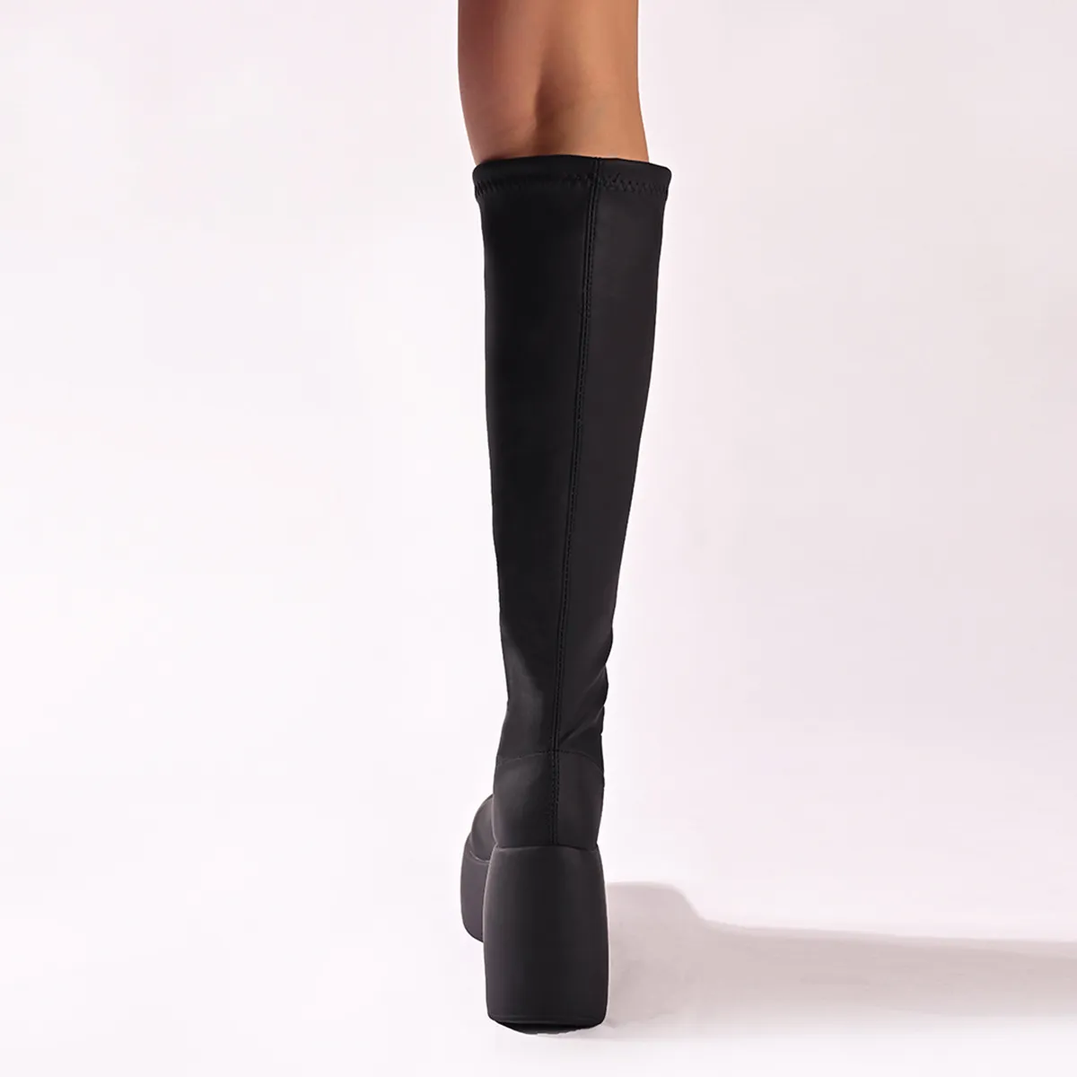 Black Chunky High-heeled Platform Knee Boots