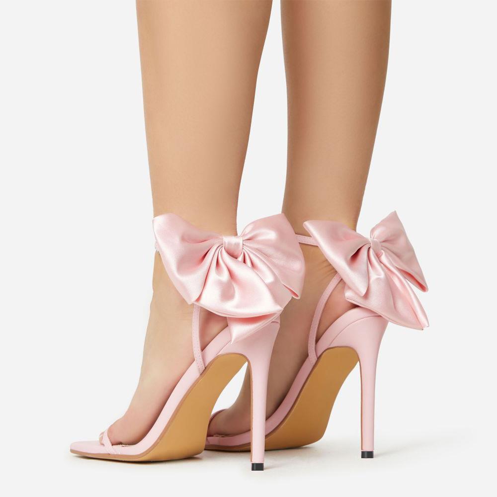 Pink Ankle Strap Back Bow Heels