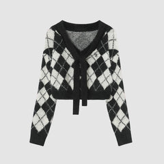 Tie + Argyle Pattern Cropped Sweater