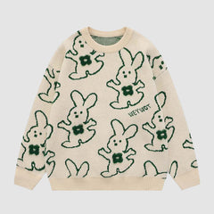 Hugging Rabbit Cartoon Knit Sweater