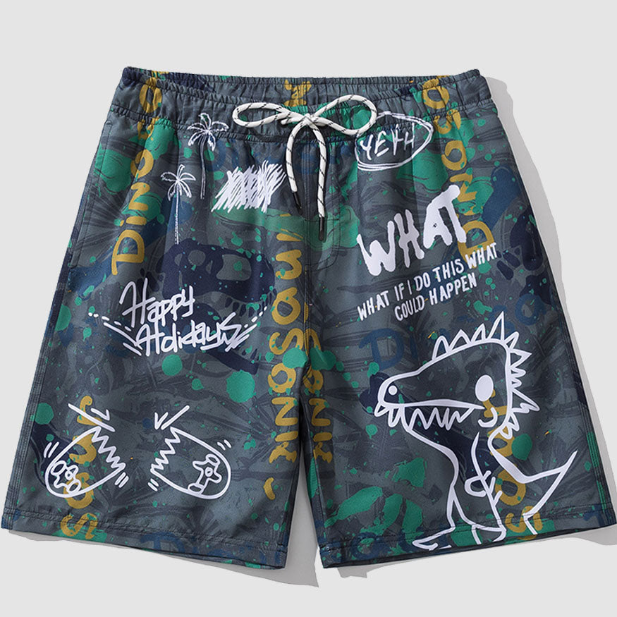 Dino Print Drawstring Shorts