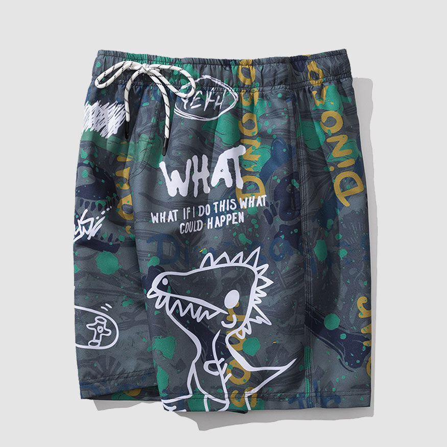 Dino Print Drawstring Shorts