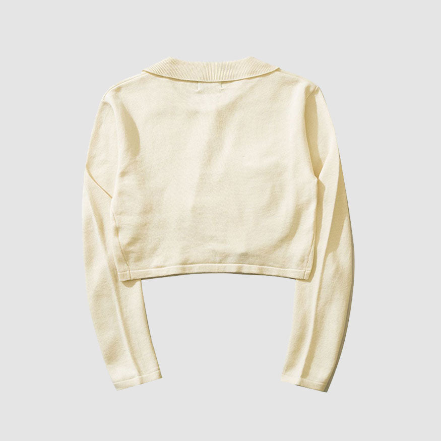 Bow Irregular Turndown Collar Knit Crop Top