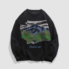 Landscape Painting Crew Neck Sweater