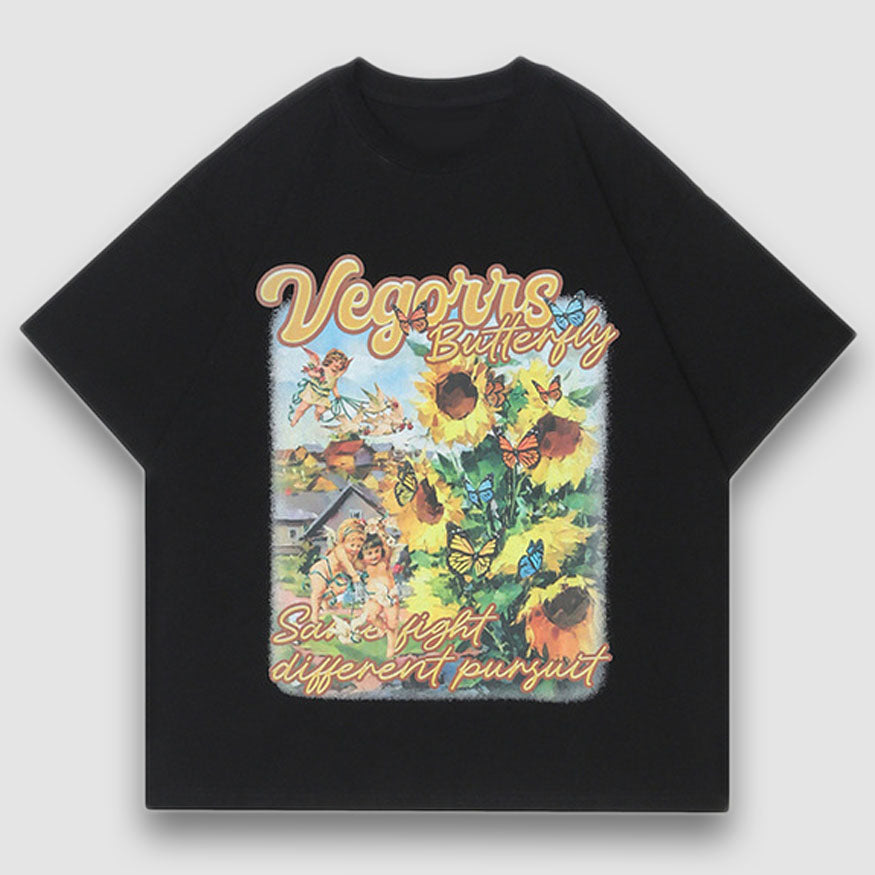 Vintage Sunflower Oil Painting Print Tee