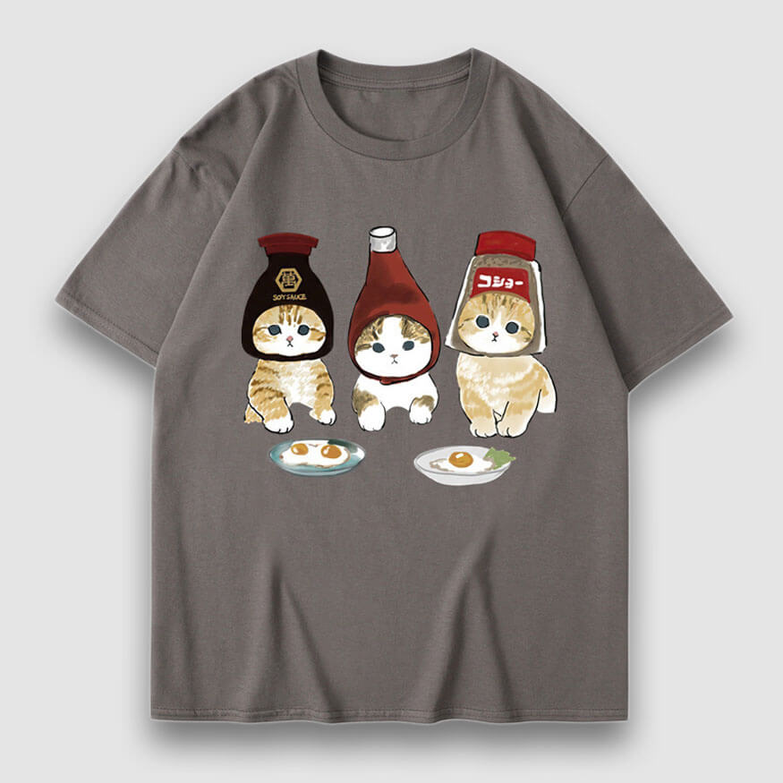 Three Cat Cartoon Print Tee