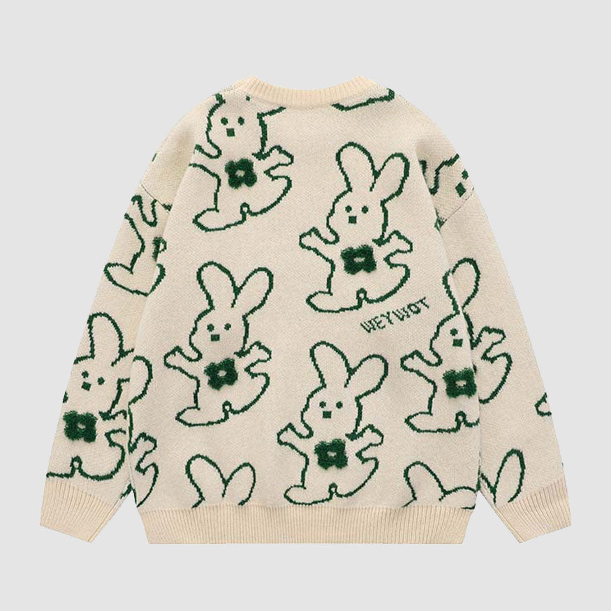 Hugging Rabbit Cartoon Knit Sweater