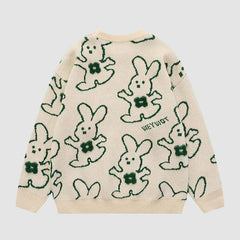 Hugging Rabbit Cartoon Knit Sweater