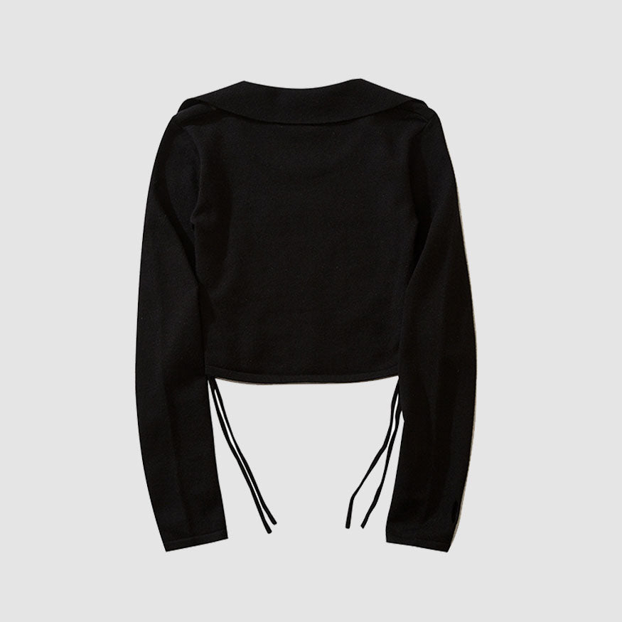 Letter Embroidery Drawstring Knit Crop Top