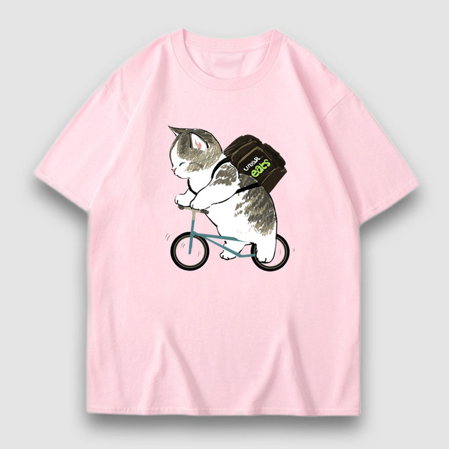 Adorable Cat Cartoon Print Tee