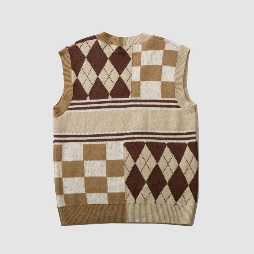 Argyle & Plaid Stitching Vest Sweater