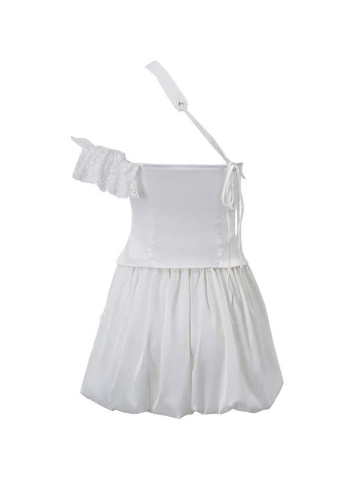 Asymmetric Design Crossover Lacing Corset Bandeau & Puff Hem Skirt Set