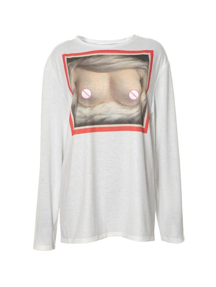 Chest Print Oversized Long Sleeve Tee