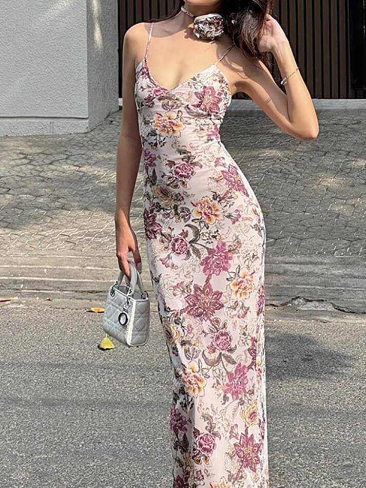 V-Neck Floral Cami Long Dress