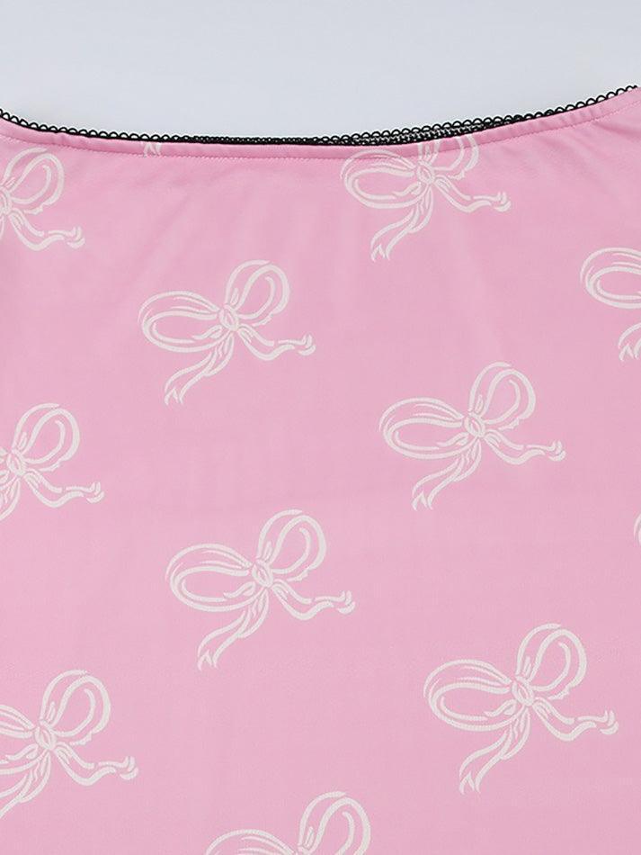 Vintage Bow Print Mesh Midi Skirt