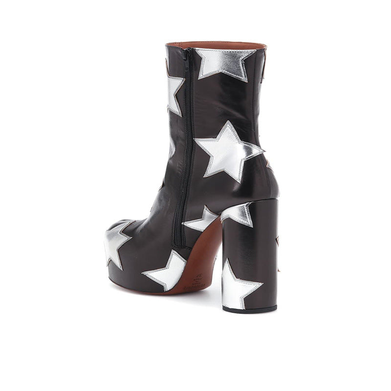 Silver Stars Retro Style Black Platform Boots