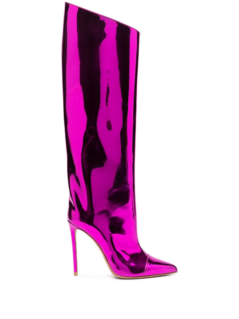 Magenta High Fashion Metallic Knee High Boots