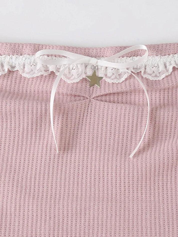 Sweet Lace Trim Splice Bow Decor Bandeau Top