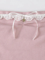 Sweet Lace Trim Splice Bow Decor Bandeau Top