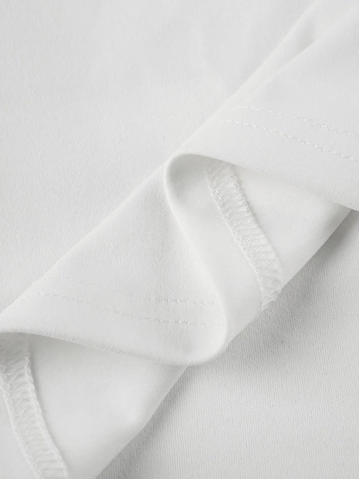 Ruffle Tie Solid White Bubble Sleeve Tee