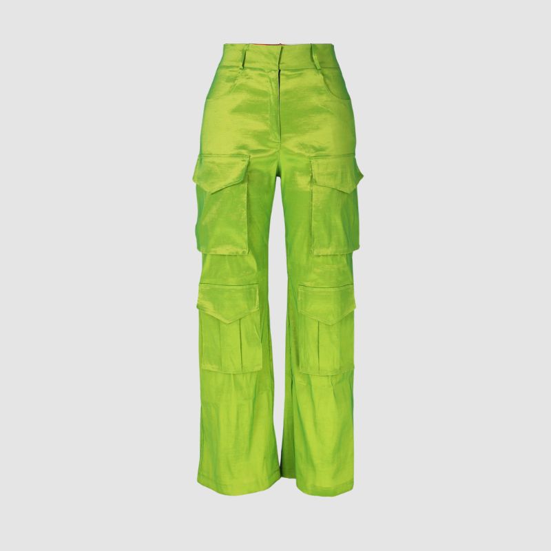 Solid Color Multi-Pocket High Waist Cargo Pants