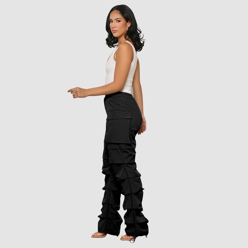 Pleated Drawstring Cargo Pants