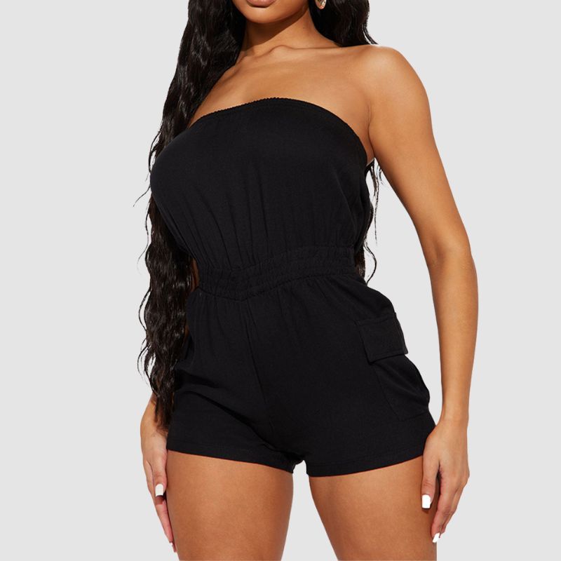 Off Shoulder Tube Top Cargo Romper