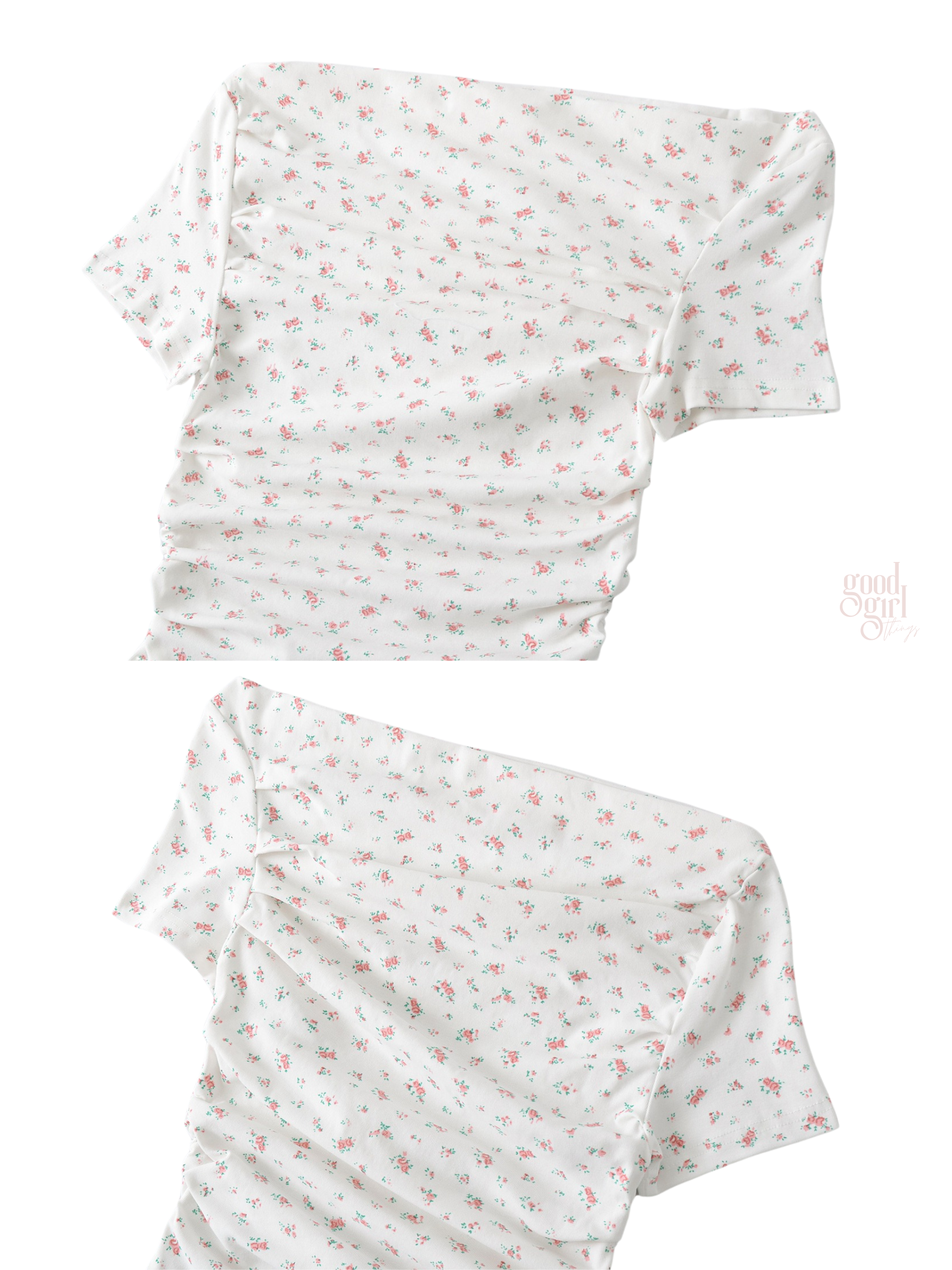 Nika Ruched Floral Off-Shoulder Te