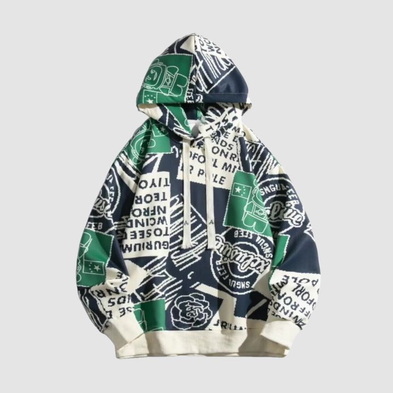 Vintage Graffiti Print Hooded Sweatshirt