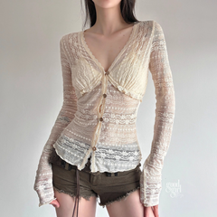 Ivie Button-Up Sheer Long Sleeve Top