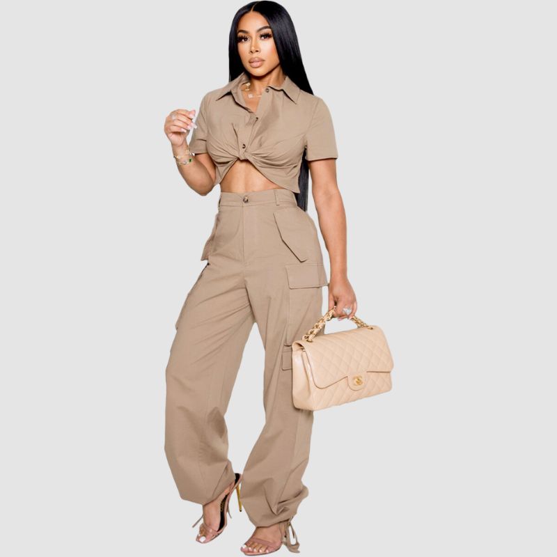 Short Sleeve Shirt & Drawstring Cargo Pant Set