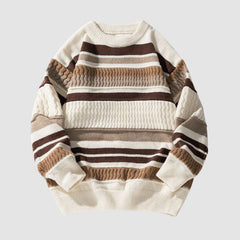 Striped Cable Patchwork Design Pullover