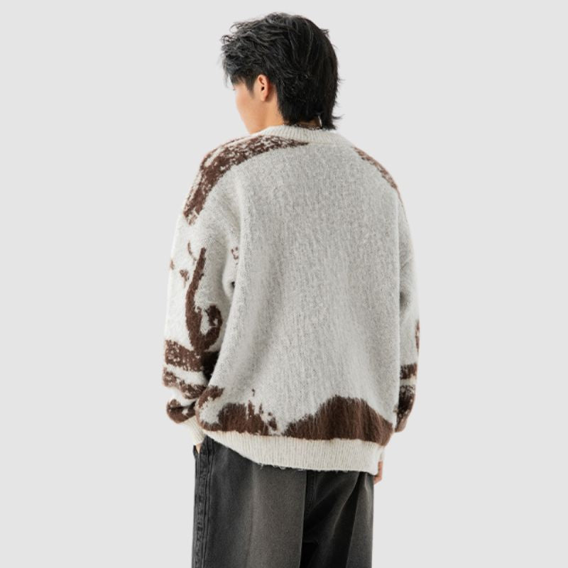 Irregular Color Contrast Jacquard Knit Pullover