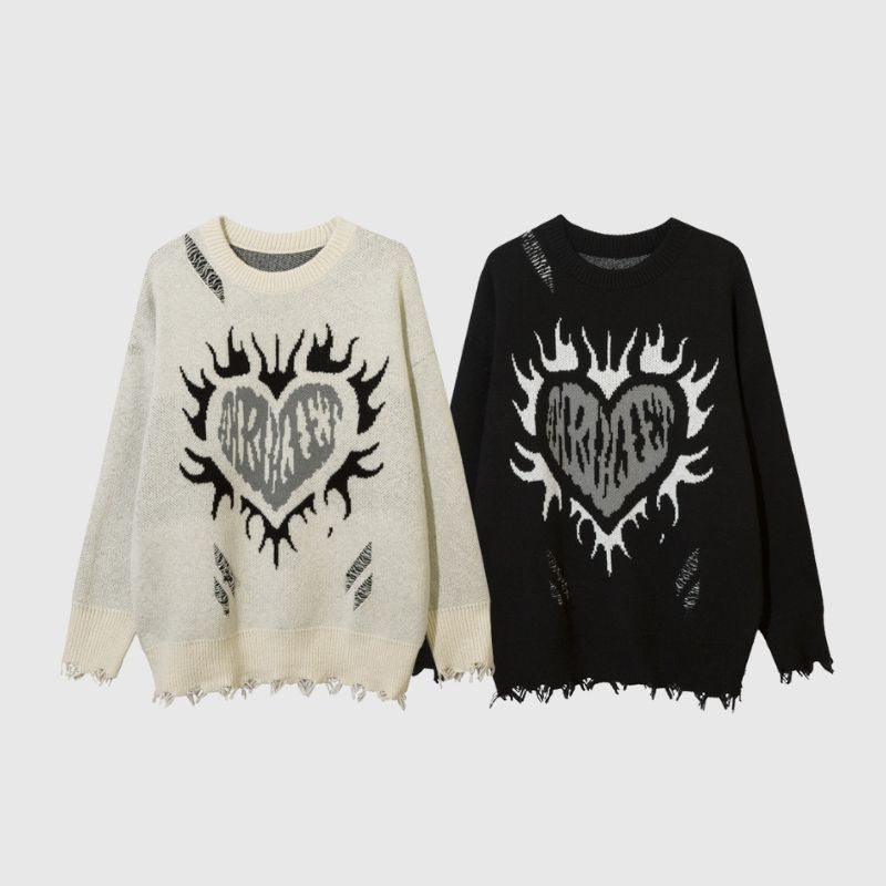 Heart Embroidered Hollow Out Design Sweater