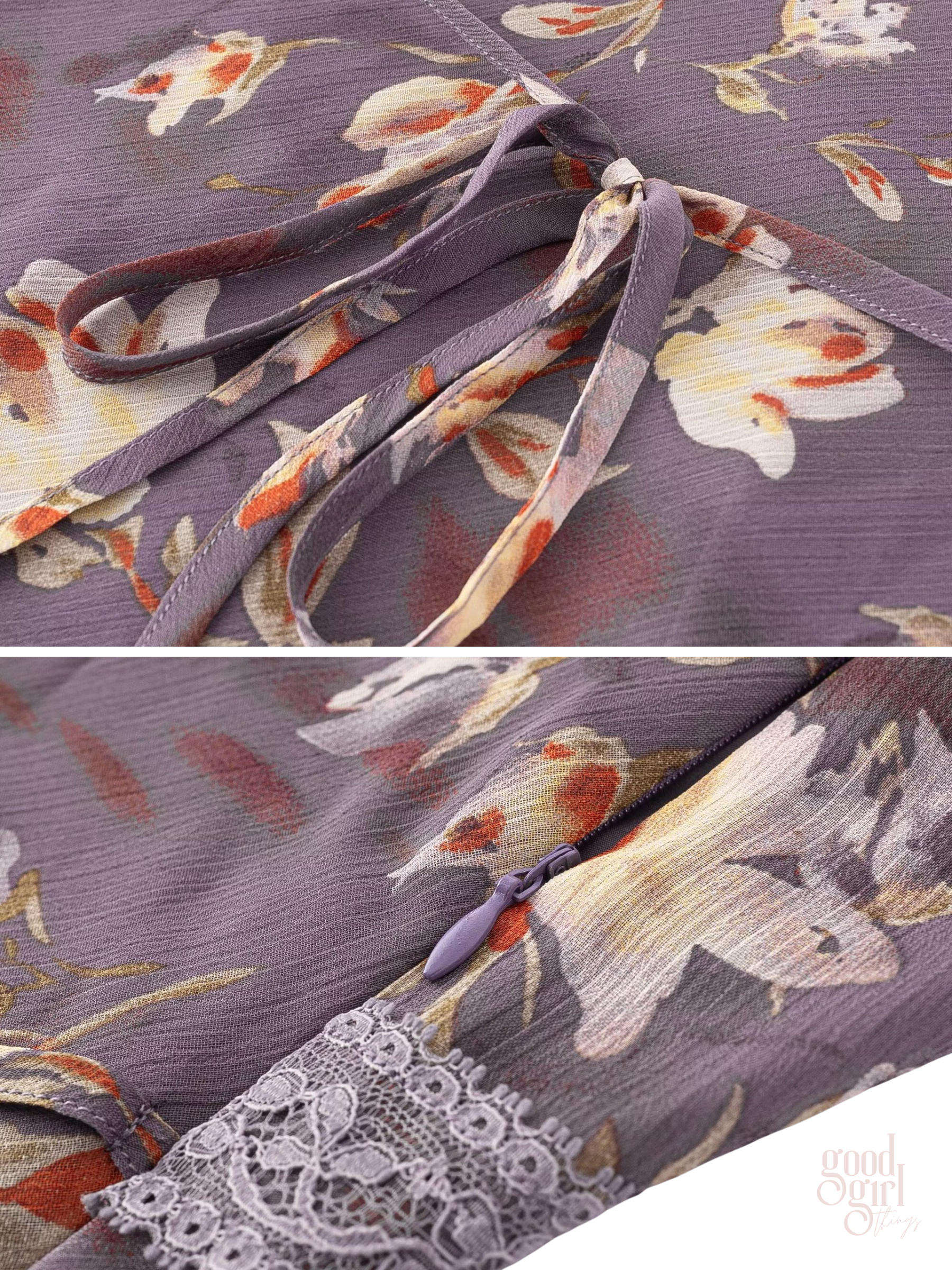 Luana Violet Floral Lace Trim Maxi Dress