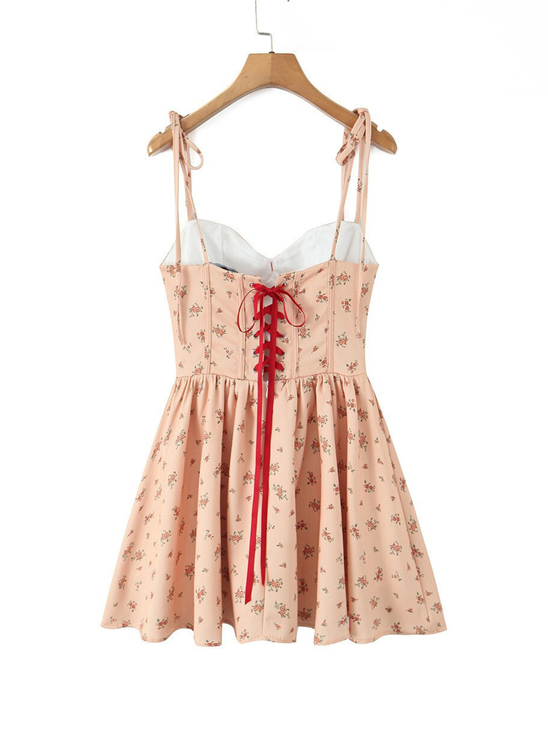 London Peach Corset-Style Floral Mini Dress