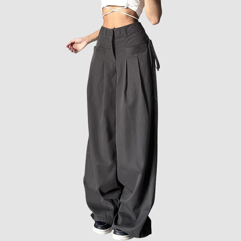 High Waist Pleated Lace-up Yamamoto Pants