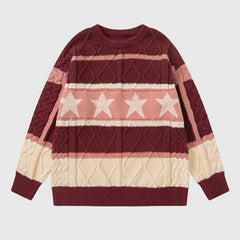 Vintage Star Striped Crewneck Sweater