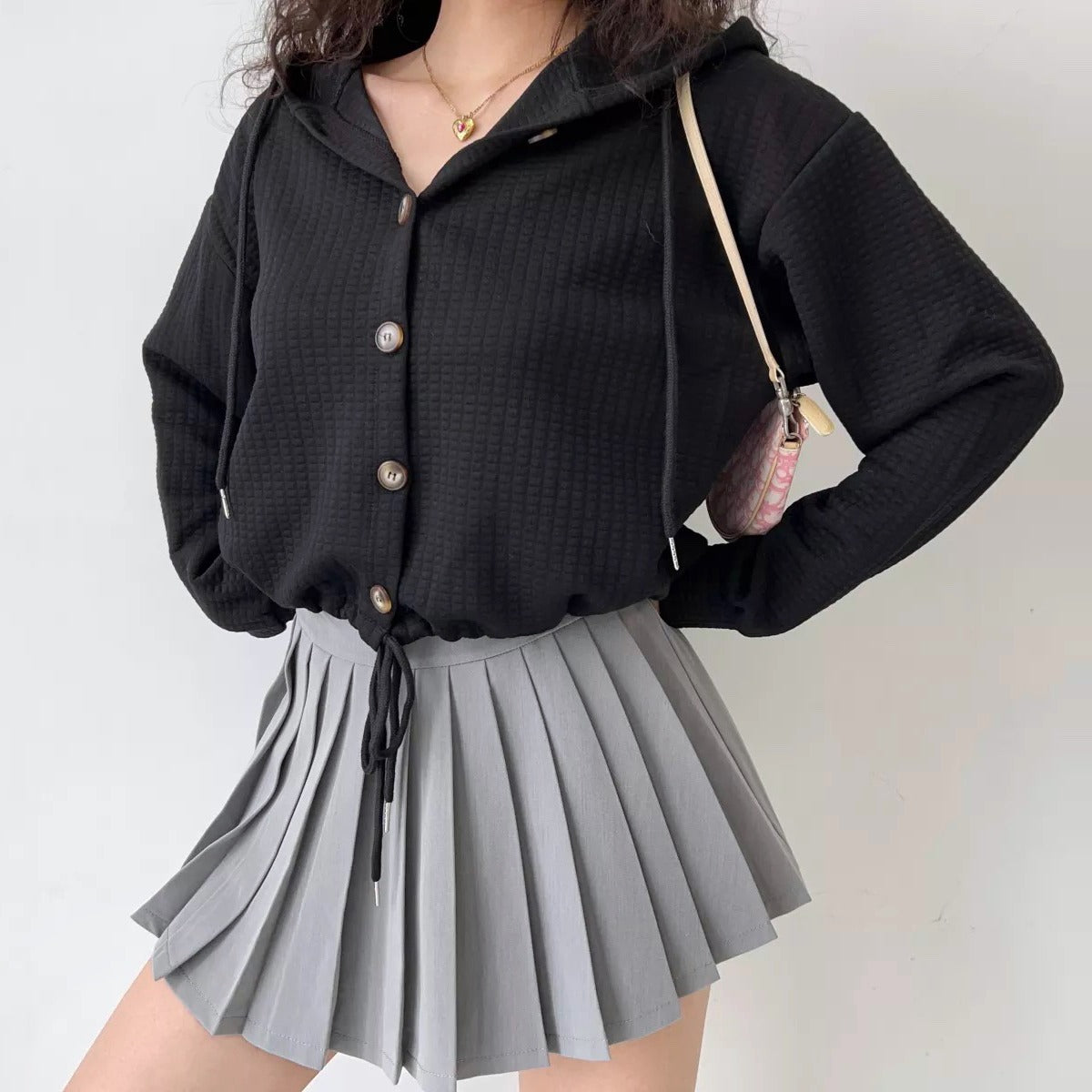 Waffle Drawstring Oversized Pullover